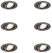 Set van 6 moderne inbouwspots gunmetal GU10 50mm rond kantelbaar - Cisco