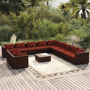 vidaXL 12-delige Loungeset met kussens poly rattan bruin