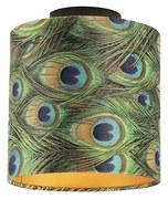 Stoffen Plafondlamp met velours kap pauw met goud 20 cm - Combi zwart Klassiek / Antiek E27 rond Binnenverlichting Lamp