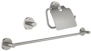 GROHE Essentials Toilet accessoireset 3-delig met toiletborstelhouder, handdoekhaak en toiletrolhouder met klep super steel 40775DC1