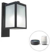 Smart buiten wandlantaarn zwart met ribbel glas incl. Wifi A60 - Charlois Modern E27 IP44 Buitenverlichting