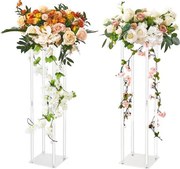 VEVOR Set van 2 vierkante bloemenkrukken 20x20x80cm Bloemenstandaard Acryl bijzettafel Moderne bloemenzuil Acryl laminaat plantenkruk Plantenstandaard Metalen standaard voor decoratie van bars Hotels Cafés