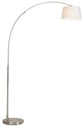 Moderne booglamp staal met witte stoffen kap - Arc Basic Modern E27 rond Binnenverlichting Lamp