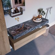 Mondiaz Alan DLux badmeubel 150cm washed oak 1 lade met wastafel lava links zonder kraangat