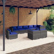 vidaXL 9-delige Loungeset met kussens poly rattan grijs