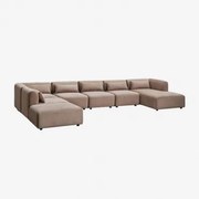 Rechtse Modulaire Chaise Longue Bank Van 6 Delen Met Poef Fogler Corduroy Kameelbruin - Sklum