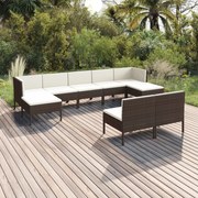 vidaXL 9-delige Loungeset met kussens poly rattan bruin