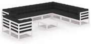 vidaXL 11-delige Loungeset met kussens massief grenenhout wit