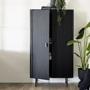 Eleonora Remi Zwarte Retro Kast Met Houten Latjes - 96x45x170cm.