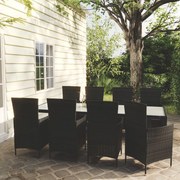 vidaXL 9-delige Tuinset met kussens poly rattan zwart