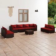 vidaXL 9-delige Loungeset met kussens poly rattan bruin