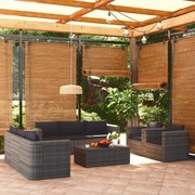 vidaXL 9-delige Loungeset met kussens poly rattan grijs