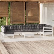 vidaXL 8-delige Loungeset met kussens grenenhout wit