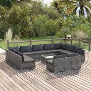 vidaXL 12-delige Loungeset met kussens poly rattan grijs