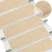 vidaXL Trapmatten zelfklevend 15 st sisal-look 65x25 cm lichtbeige