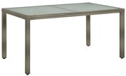 vidaXL Tuintafel 150x90x75 cm gehard glas en poly rattan grijs