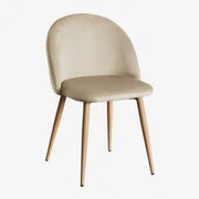 Kana Eetkamerstoel In Fluweel Bruin - Tarwe & Natuurlijk Hout - Sklum