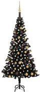 vidaXL Kunstkerstboom met LED's en kerstballen 180 cm PVC zwart