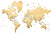 Kaart Gold world map with cities, Rossie, Blursbyai