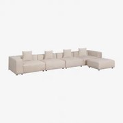 Modulaire 4-delige Bank Met Hoge Armleuning En Poef (↔︎480 Cm) Bruna Corduroy Beige – Linnen - Sklum