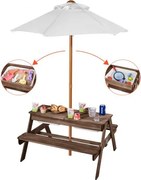 VEVOR Picknicktafel met afneembare parasol en 2 banken, strandtafel, tuinmeubilair van hout, patio-eetset voor 4 personen voor tuin, achtertuin en veranda (walnoot)