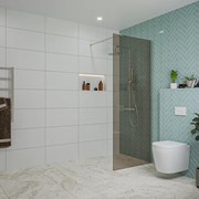 Fortifura Galeria inloopdouche - 80x200cm - rookglas - wandarm - Geborsteld RVS PVD (RVS) SW797939/SW797908