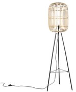 Landelijke vloerlamp zwart met rotan - Manila