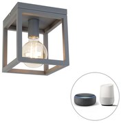 Industriële smart plafondlamp antraciet incl. Wifi G95 - Cage Modern, Design, Industriele / Industrie / Industrial E27 vierkant Binnenverlichting Lamp