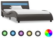 vidaXL Bedframe met LED kunstleer grijs 90x200 cm