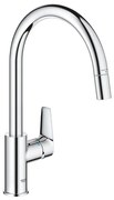 Grohe Start Edge Keukenkraan - 1-gats - hoge draaibare uittrekbare uitloop - voorsprong 21.5cm - gesloten greep - chroom 30550000