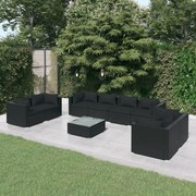 vidaXL 9-delige Loungeset met kussens poly rattan zwart