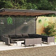 vidaXL 13-delige Loungeset met kussens poly rattan donkergrijs