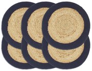 vidaXL Placemats 6 st 38 cm jute en katoen natuurlijk en marineblauw