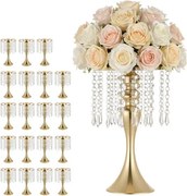 VEVOR 20 stuks trouwvazen, bloemvazen voor bruiloften, 33,5 cm hoog, metalen bloemvazen met bloemenstandaard, kristallen decoratie, tafelvazen voor bruiloften, feesten, jubilea en ceremonies, goudkleurig