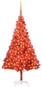 vidaXL Kunstkerstboom met LED's en kerstballenset 210 cm PVC rood