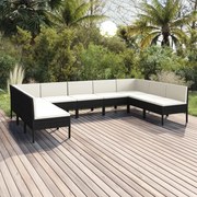 vidaXL 9-delige Loungeset met kussens poly rattan zwart