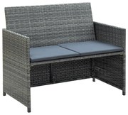 vidaXL Tuinbank 2-zits met kussens poly rattan grijs