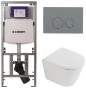 QeramiQ Dely Toiletset - 36.3x51.7cm - diepspoel - rimless - Geberit UP320 inbouwreservoir - softclose toilet zitting 35 mm - bedieningsplaat licht grijs - ronde knoppen - mat wit SW1026254/SW1000767/0701131/SW1102374