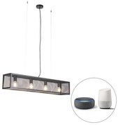 Eettafel / Eetkamer Smart industriële hanglamp met dimmer zwart incl. 4 WiFi A60 - Cage Wire Industriele / Industrie / Industrial E27 Binnenverlichting Lamp