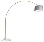 Booglamp messing met marmer stoffen kap grijs 45 cm - XXL Modern E27 Binnenverlichting Lamp