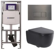 QeramiQ Dely Swirl Toiletset - 36.3x51.7cm - Geberit UP320 inbouwreservoir - met Burda frame - 35mm zitting - gunmetal bedieningsplaat - rechthoekige knoppen - mat zwart 0701131/SW706199/SW1000769/SW1026258