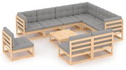 vidaXL 10-delige Loungeset met kussens massief grenenhout