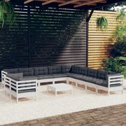 vidaXL 12-delige Loungeset met kussens massief grenenhout wit