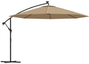 vidaXL Zweefparasol met LED-verlichting en metalen paal 350 cm taupe