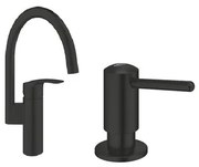 GROHE Eurosmart Keukenkraanset - 18.3cm - hoge uitloop - zeepdispenser - matte black SW1077330/SW1077401