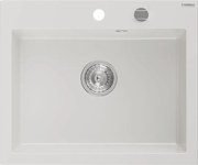 Mexen Elix granieten gootsteen 1-baks, 600 x 500 mm, wit, sifon chroom - 6525601005-20