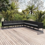 vidaXL 9-delige Loungeset met kussens poly rattan zwart