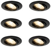Set van 6 inbouwspots zwart GU10 35mm - Edu