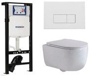 QeramiQ Dely Swirl Toiletset - 36.3x51.7cm - Inbouwreservoir met Geberit UP320 spoelmechanisme - slim zitting - mat witte metalen bedieningsplaat - rechthoekige knoppen - wit glans SW1381697/SW706191/SW1000766/SW1026256
