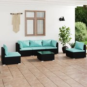 vidaXL 6-delige Loungeset met kussens poly rattan zwart